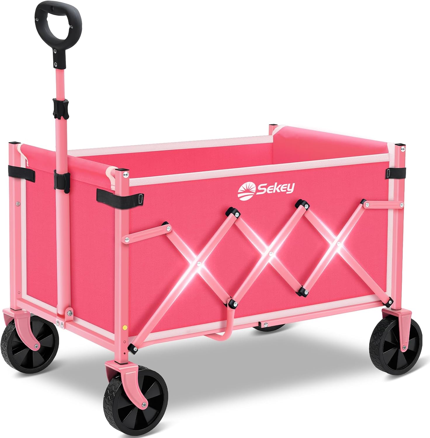 Sekey 220LBS Heavy Duty Foldable Wagon Cart with All-Terrain Wheels - Lightweight Utility Cart for Garden, Grocery, Camping - Pink