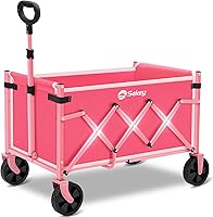 Sekey 220LBS Heavy Duty Foldable Wagon Cart with All-Terrain Wheels - Lightweight Utility Cart for Garden, Grocery, Camping - Pink