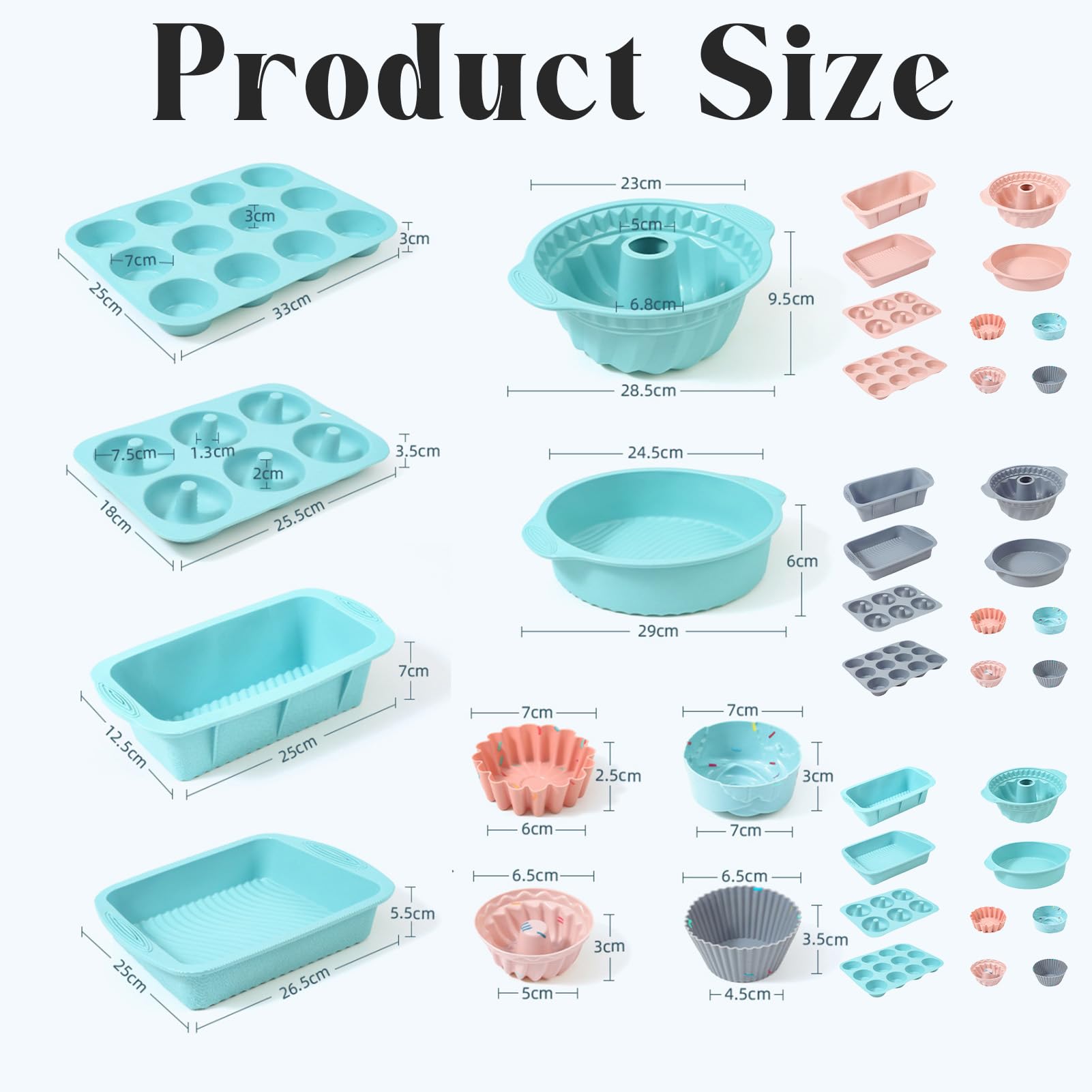 Lot De 30 Moules à Pâtisserie En Silicone - Moules à Gâteaux, Plaque De Cuisson, Moule à Beignets, Moule à Muffins En Silicone Et Lot De 24 Moules à Cupcakes En Silicone (Gris)