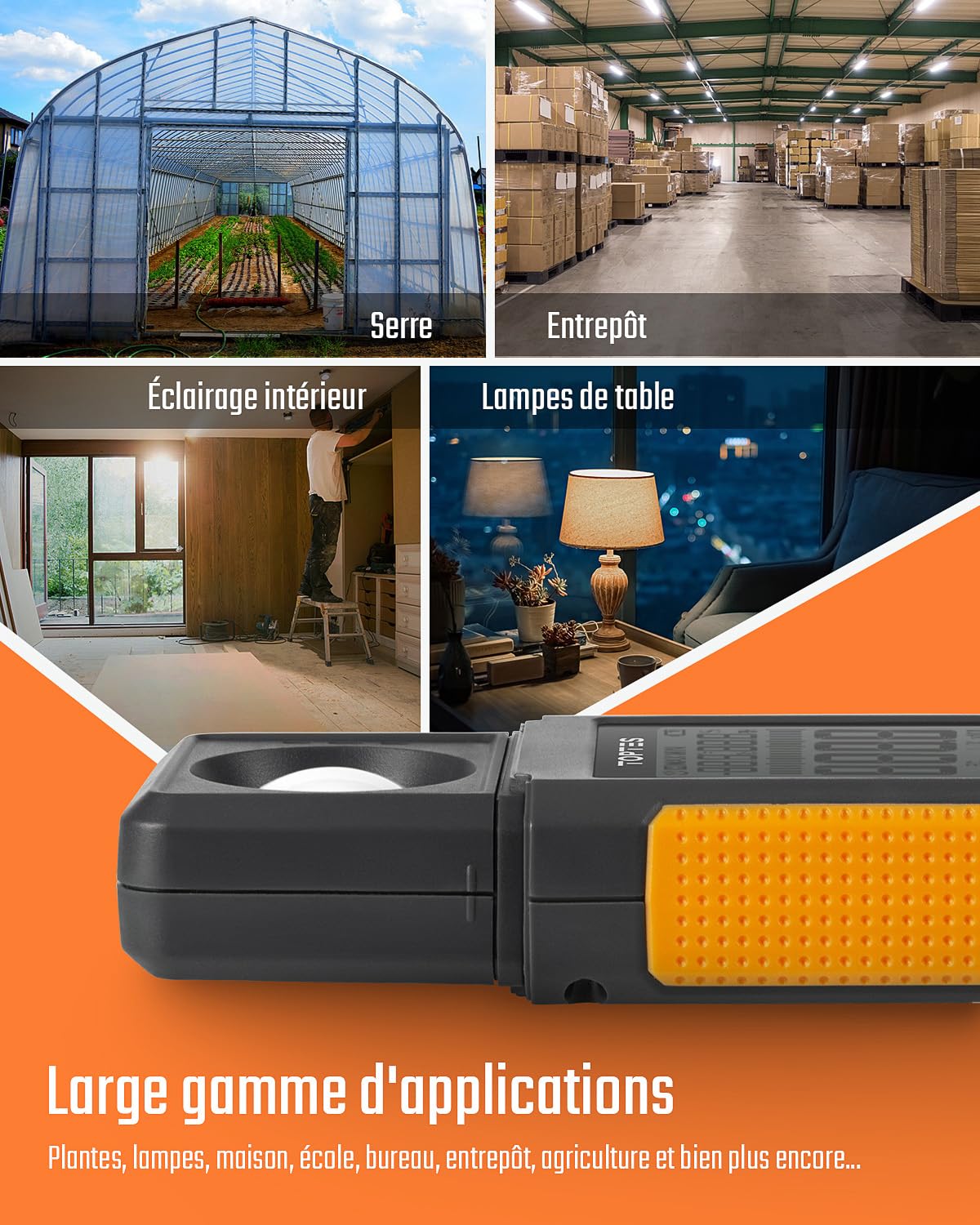 Luxmètre Numérique, TopTes TS-710 Luxmètre avec Capteur Rotatif à 180º, Plage 0,1~200 000 Lux, Mesurer la Lumière pour Plantes, LED de Maison, Bureau, Phares de Voiture (Batterie Incluse)