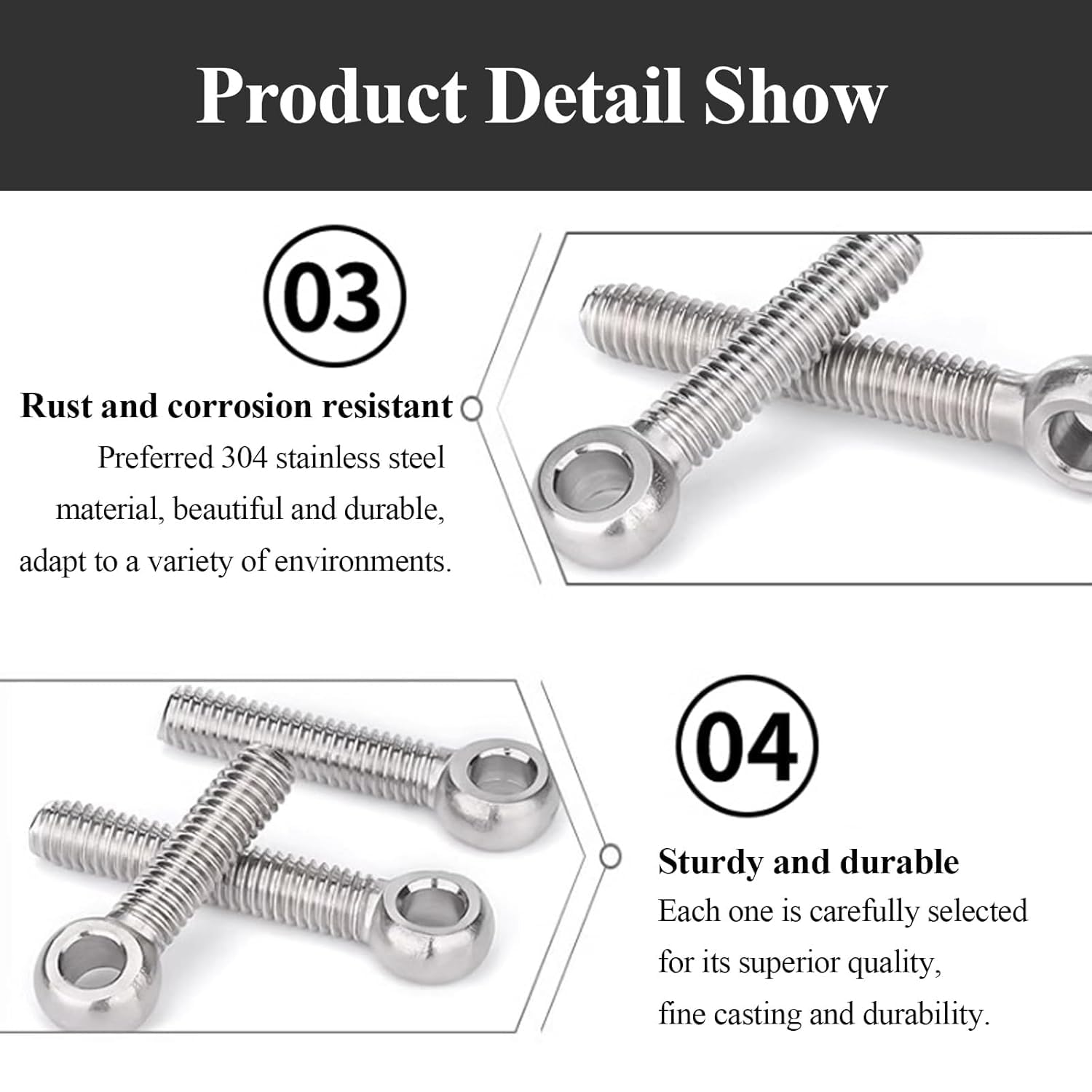 Lifting Eye Bolts, 10 Pcs Machinery Shoulder Swing Lifting Eye Bolt, 304 Stainless Steel Metric Thread Eyebolts(M5x15mm)