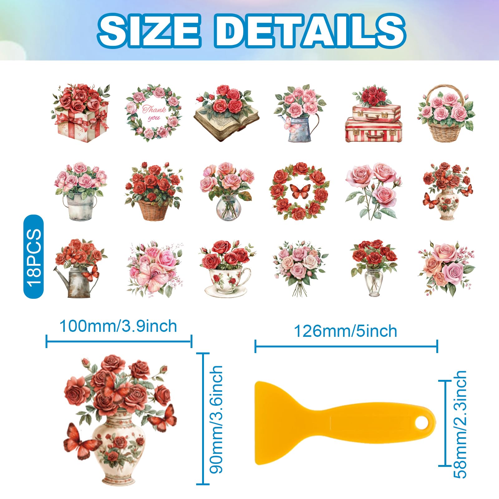 18 Sheets Vintage Wine Rub On Transfers - UV DTF Decals For Vase, Glass, Furniture (3.9x3.6 Inch)