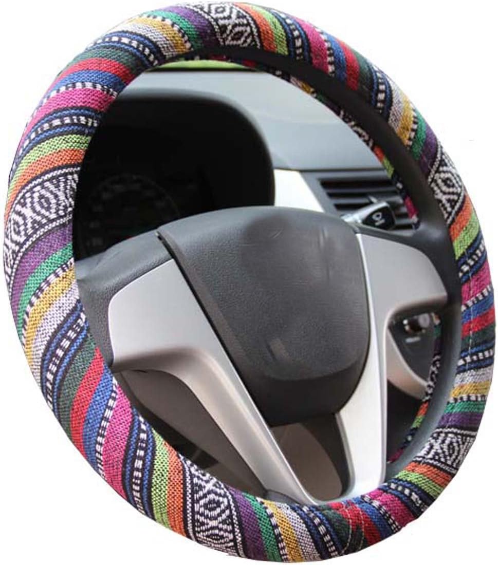 2016 Ethnic Style Coarse Flax Cloth Automotive Steering Wheel Cover Anti Slip and Sweat Absorption Auto Car Wrap Cover (B)