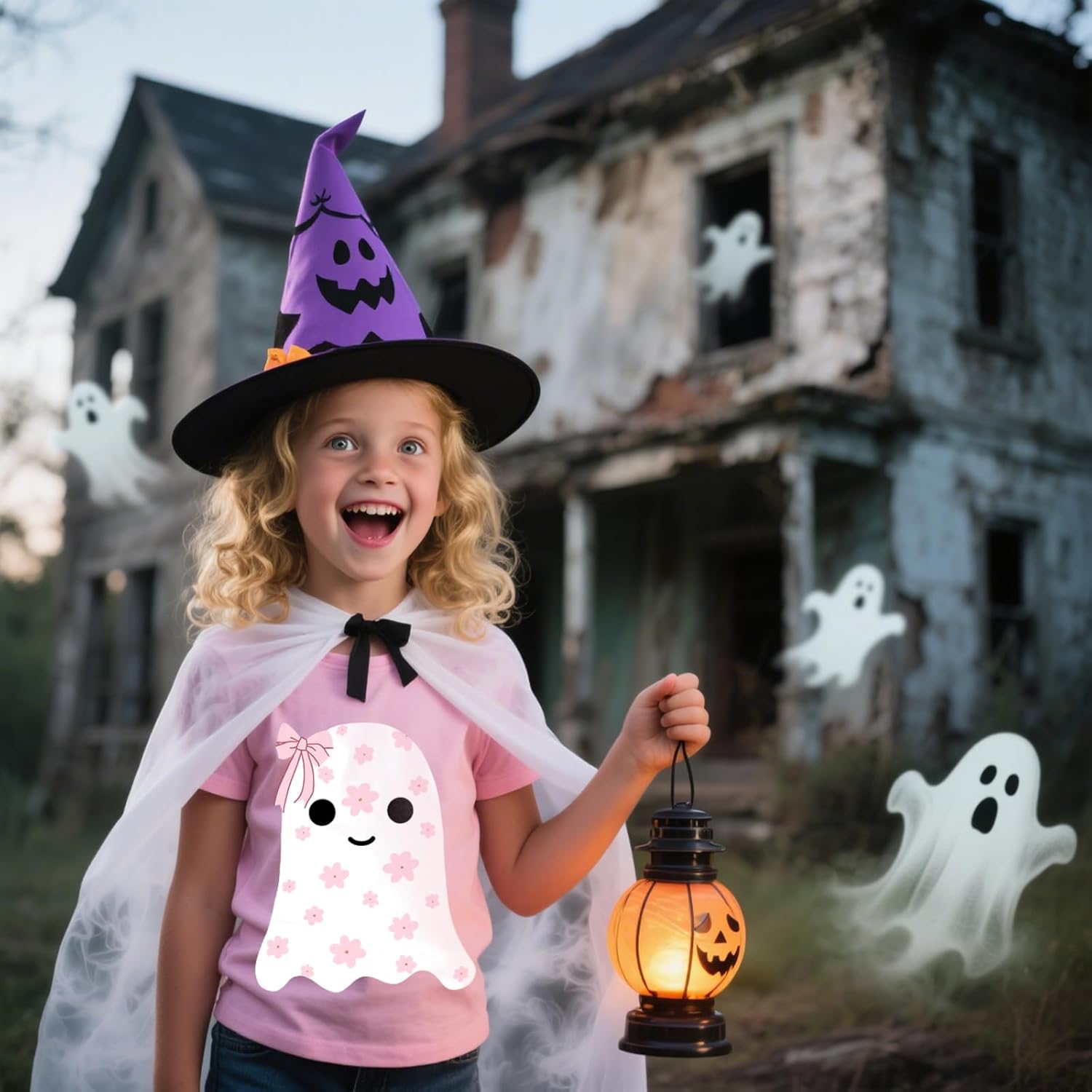 Halloween T-Shirts for Toddler Girls Short Sleeve Crew Neck Flower Ghost Pumpkin Bowknot Tees Tops 2-7 Years - Image 3