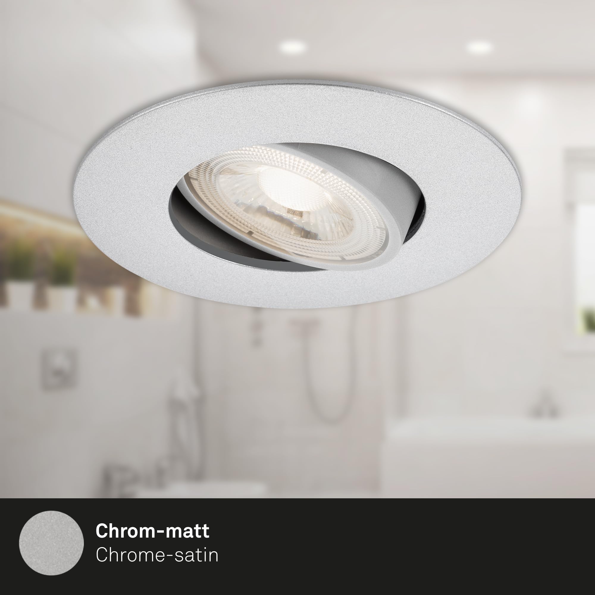 BRILONER - Juego de 3 focos empotrables LED 230V, foco LED baño IP65, focos de techo regulables sin escalonamiento, focos LED, focos de techo, lámpara de baño, cromo mate, 90x42 mm (DxH)