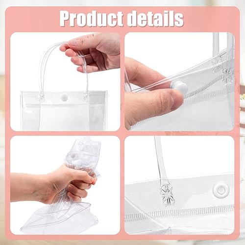 Miniatura 3 de JOHOUSE 12 bolsas de regalo de plástico transparente, bolsas gruesas con asas, bolsas de regalo duraderas, bolsas de regalo con asa para bodas,