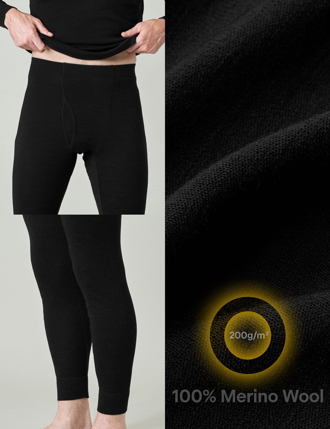 LAPASA 100% Lana Merino Calzamaglia Termica Lunghi Peso Medio Pesanti M30 M68 - Abbigliamento Termico Leggings Invernali Trekking Running Montagna Sci Snowboard