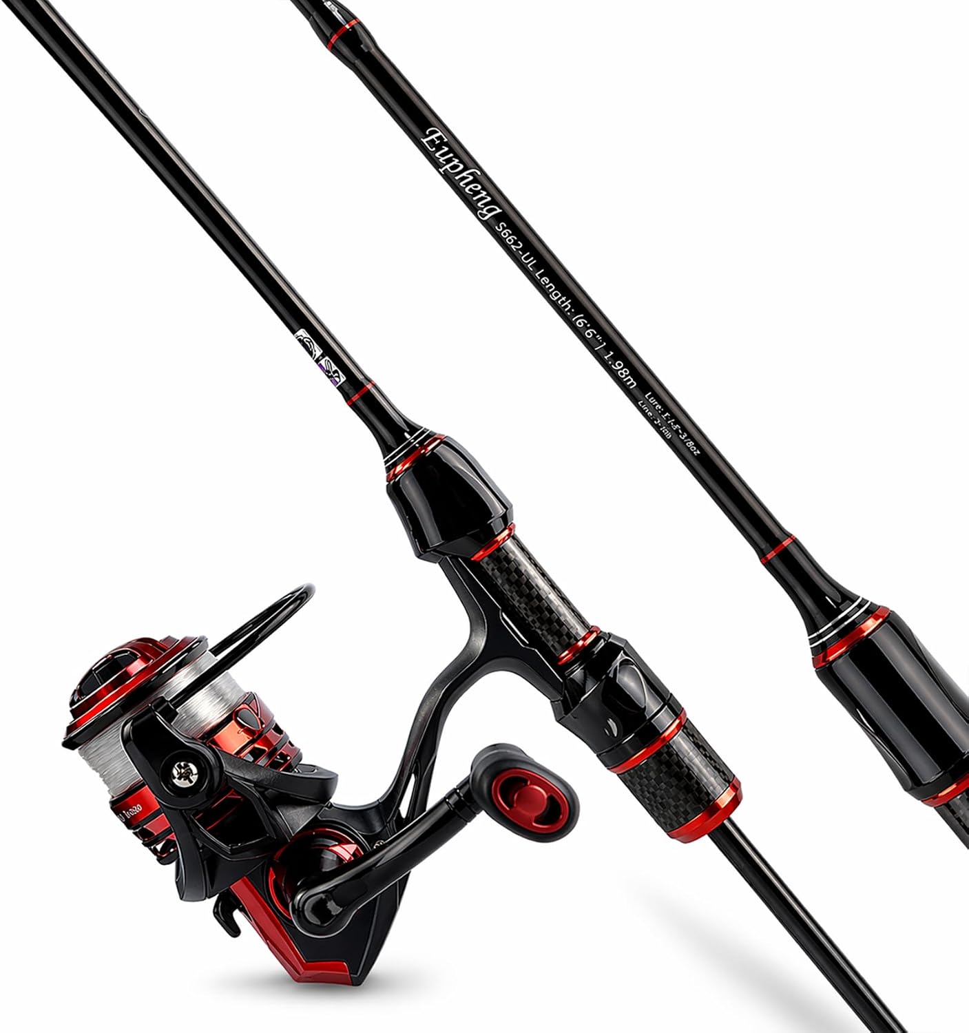 Eupheng Echolite Ultralight Spinning Rod and Reel Combo, IM8 Graphite Fast Action Trout Bass Gear, Portable Travel Setup with 5.2:1 9+1 BB CNC Aluminum Spool