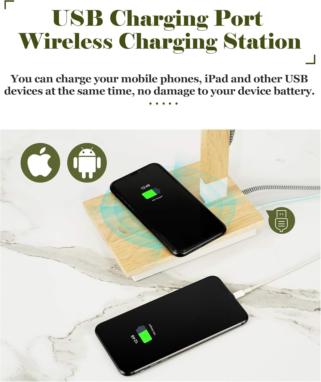 Tор Rаtеd LED White Desk Lamp, ELYONA Touch Control Wood Table Lamp with Wireless Chager & USB Charging Port, Swing Arm Reading Task Lights for Office, Dorm, Living Room, Bedroom, Farmhouse, Bulb Included