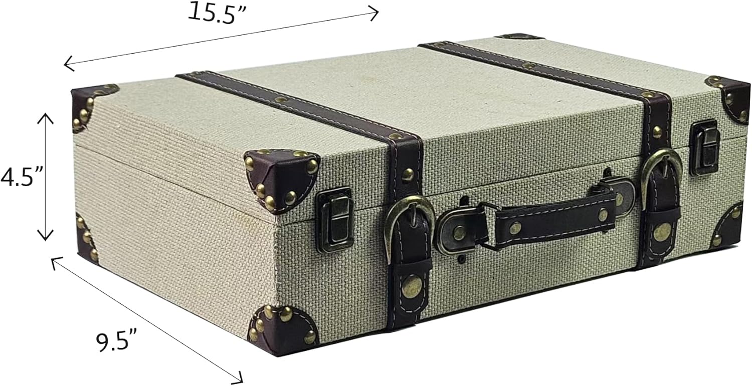 Vintage Suitcase Covered Decorative Trunk Antique-Style Wood Chests, Perfect for Weddings and Keepsakes