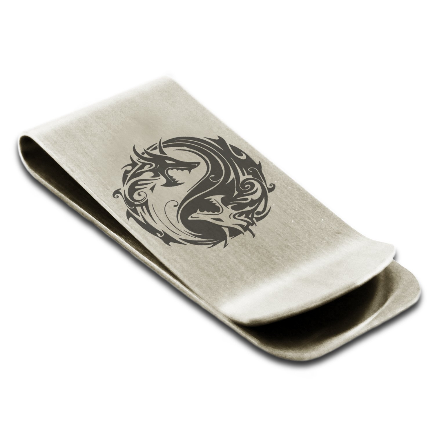 Tioneer Stainless Steel Tribal Dragon Yin Yang Symbol Money Clip Credit Card Holder