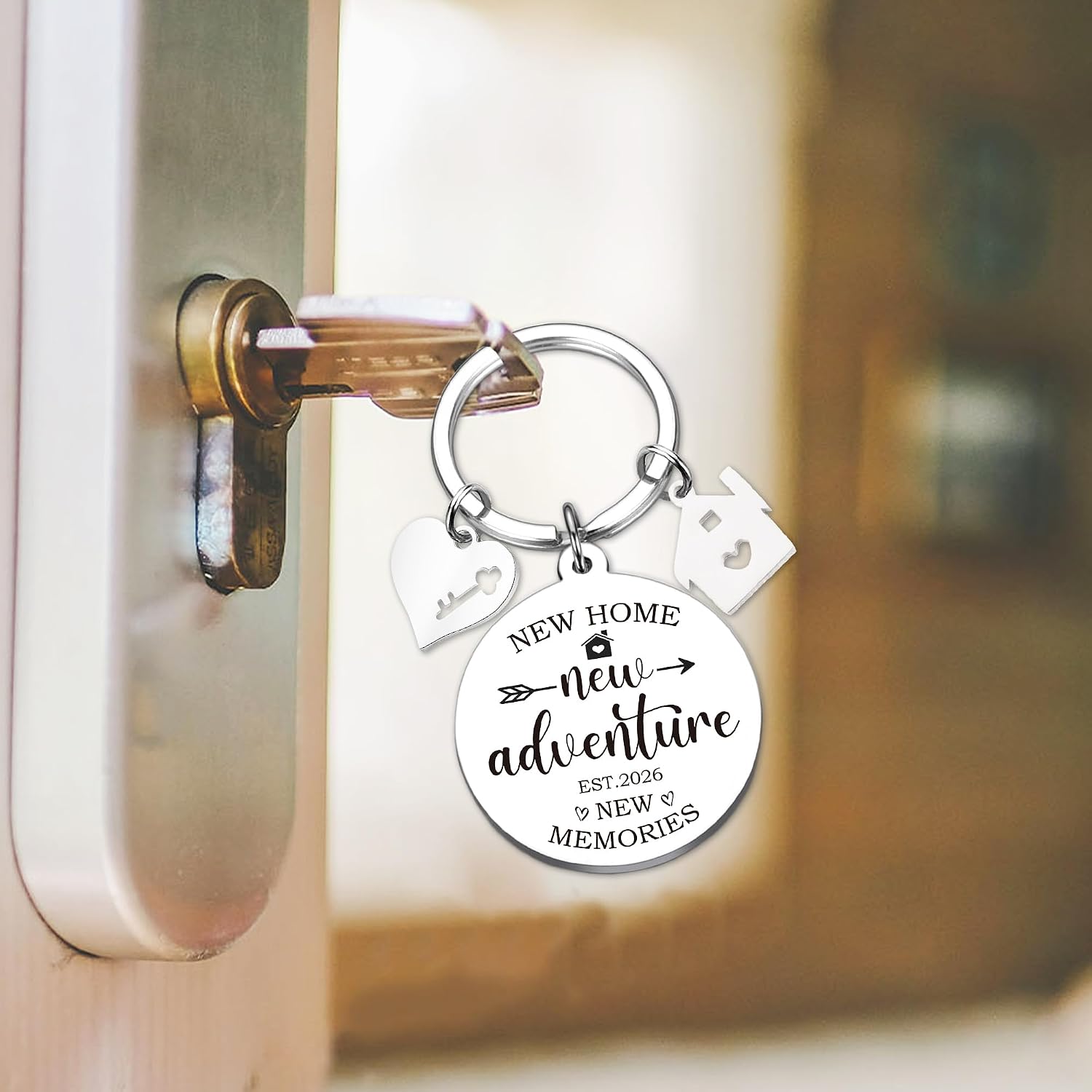 Housewarming Gifts New Home Keychain - New Adventure Keychains First Home Present for Men Women
