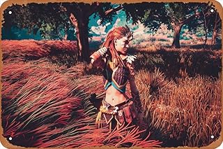 Aloy, Horizon Zero Dawn, Beauty, Tree, Red Hair Games poster Vintage Metal Tin Signs Modern Wall Decoration for Bedroom Office Home Wall Home Room 8x12 Inches