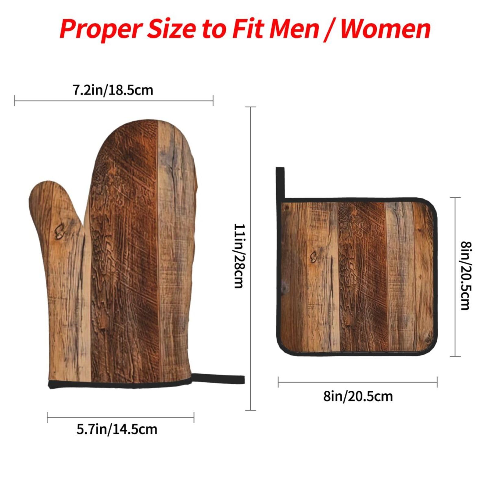Ofenhandschuh & Topflappen-Set, Braun, Vintage – Rutschfeste Silikon-Innenseite, Hitzebeständig