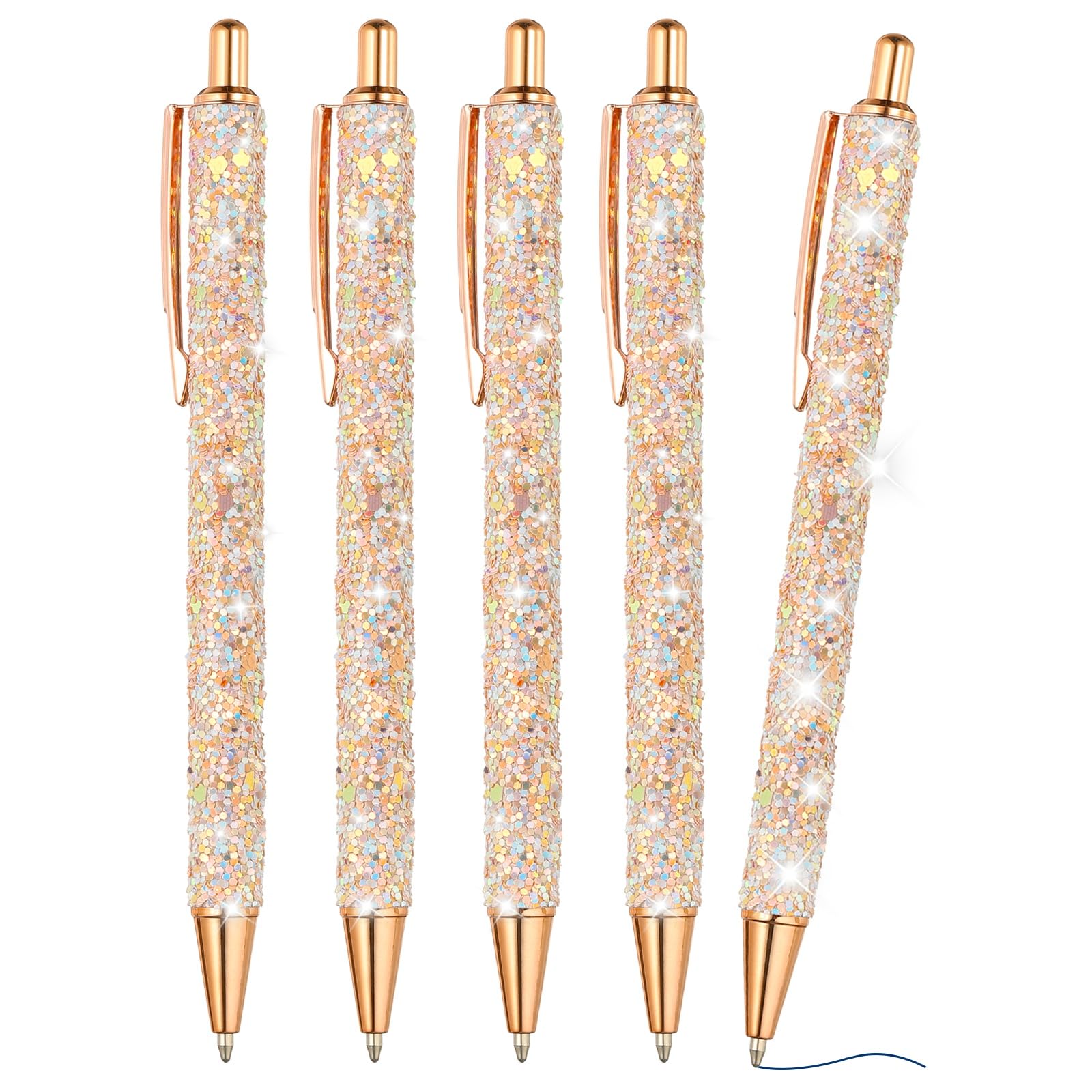 PATIKIL Penna A Sfera Con Glitter, 5Pcs Penna Elegante Con Glitter A Scatto In Metallo Per Scrivere Inchiostro Nero Per Donne Ragazze Ufficio Compleanno, Rosa Oro Chiaro