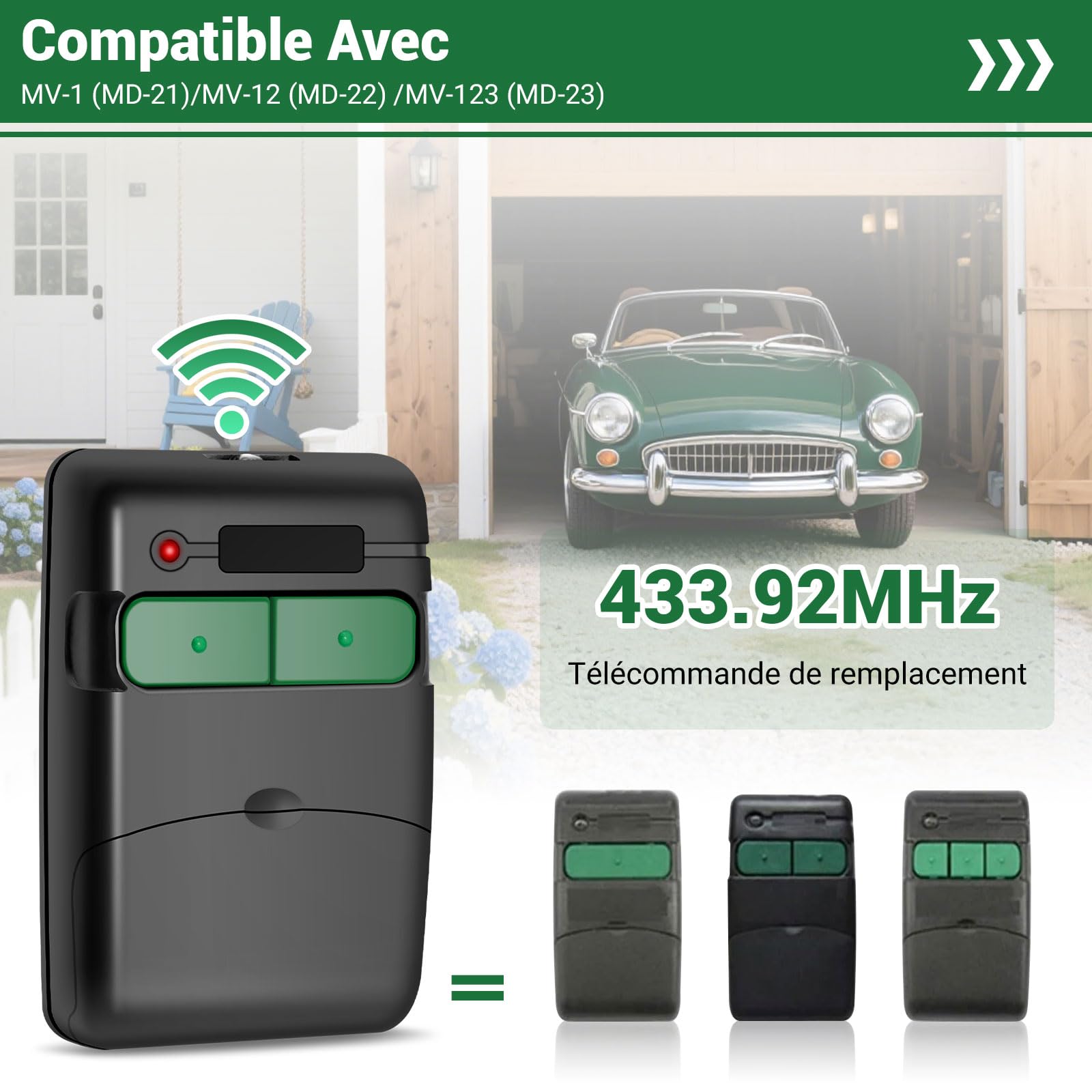 Reemplazo para Mando Garaje CLEMSA 433.92 MHz, 2 Unidades Mando Puerta Garaje Universal, Mandos Puertas Automáticas, Reemplazo Compatible MV-1, MV-12, MV-123, Control Seguro y Preciso