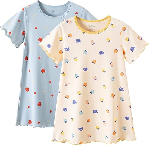 BANGSAUR Vestido para niña, paquete de 2 camisetas de algodón suave, 3-10 años