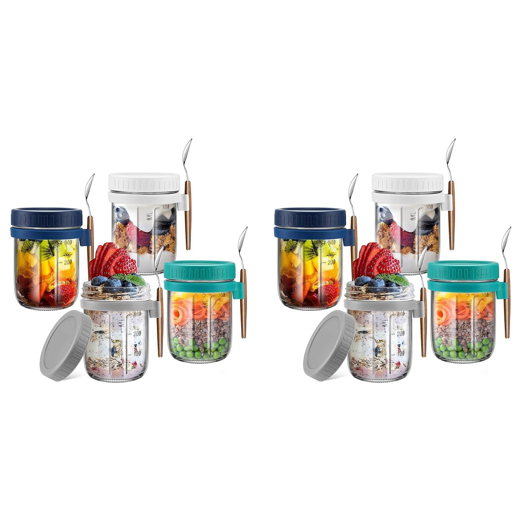 Vjsujehgy 8 Pack Overnight Oats Containers with Lids and Spoons, 12 Oz Glass Overnight Oats Jars, Airtight Oatmeal Container