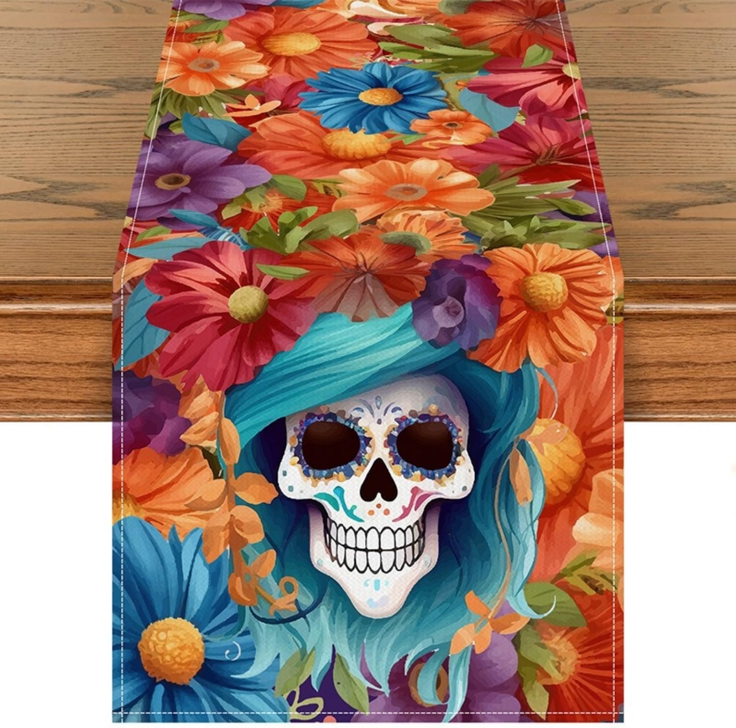 mexican table runner 5 pack, day of the dead, dia de los muertos decorations altar, fiesta party, 70.9×13 inch