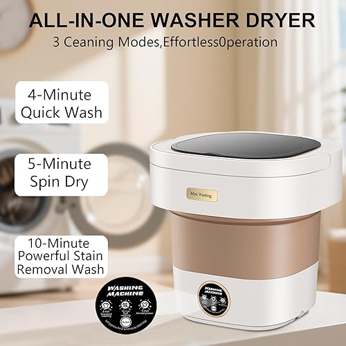 Miniatura 4 de Lavadora portátil rosa, 16L mejorada con cesta giratoria y 30 hojas de detergente para ropa, 3 modos de limpieza para ropa pequeña, mini máquina de