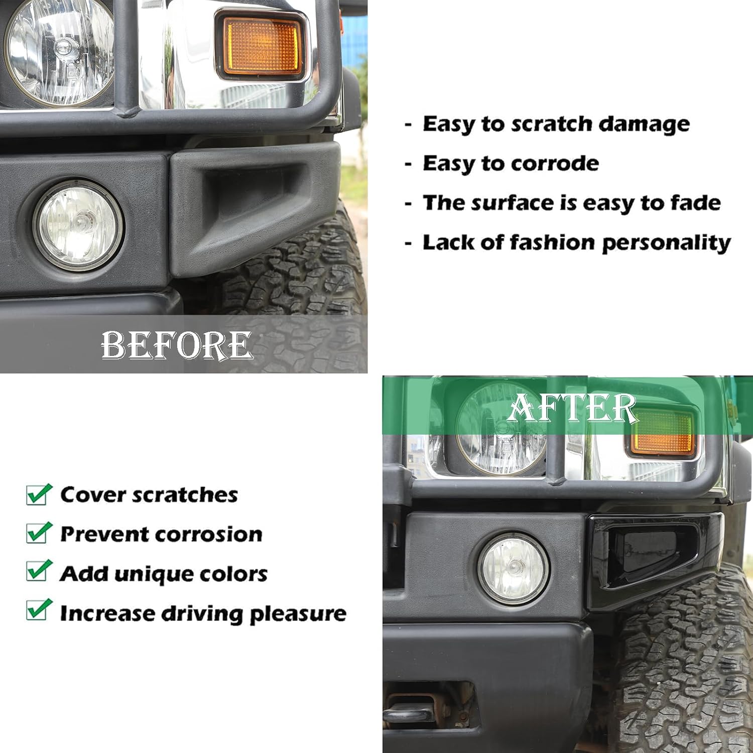 PIUGILH Front Bumper Bezel Corner Cover Compatible with 2003-2009 Hummer H2 SUV SUT, Bumper Corner Bezels Replacement Molding Protective Cover Exterior Accessories (Black)