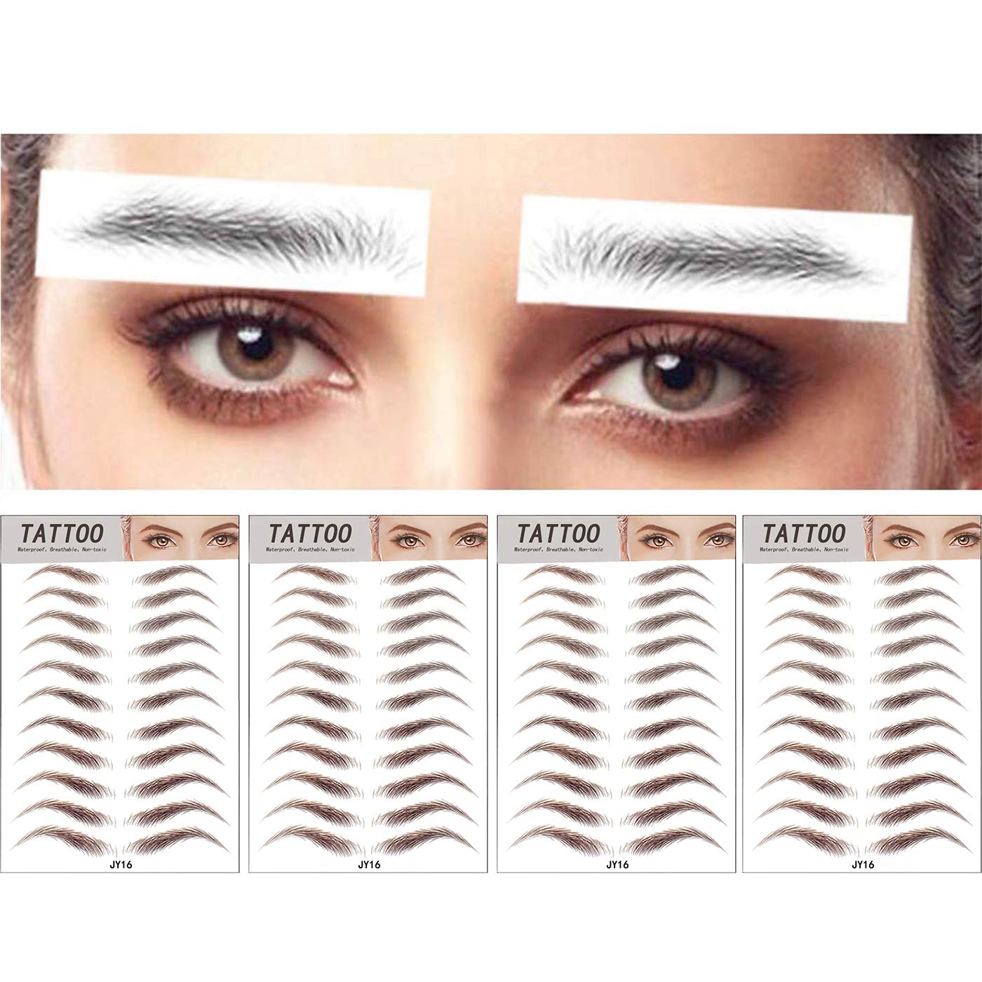DAGEDA Brown 44 Pairs 4 PC 4D Eyebrow Transfers Stickers, Long Lasting Natural Waterproof Bionic Eyebrow Water Transfer Tattoo Eyebrow Sticker For Woman Man Makeup Tool（#JY16）