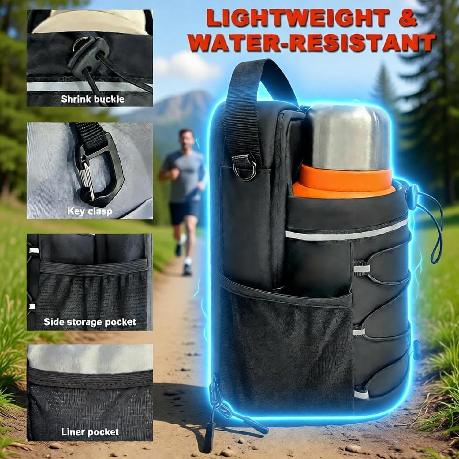 Ultra-Strong Magnetic Gym Bag for Men & Women, Waterproof Crossbody Sports Water Bottle Holder with Adjustable Strap & Phone Pocket, Perfect for Travel, Work, Gym, Outdoor (Black) - Image 6