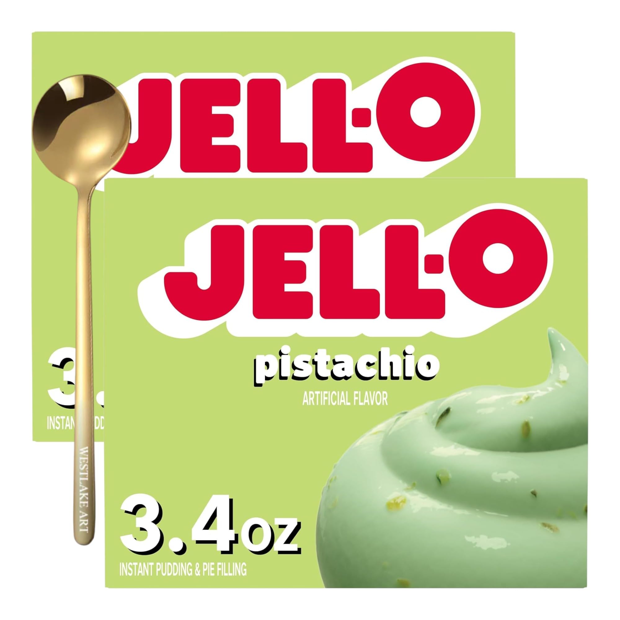 Pistachio Pudding Mix, 2.4 Oz, Fat Free Pudding Dessert, Bundled With Golden Ss Spoon, Easy To Prepare, Creamy Texture, Ideal For Quick Snacks And Parties, No Artificial Sweeteners~ [Pack Of 2]