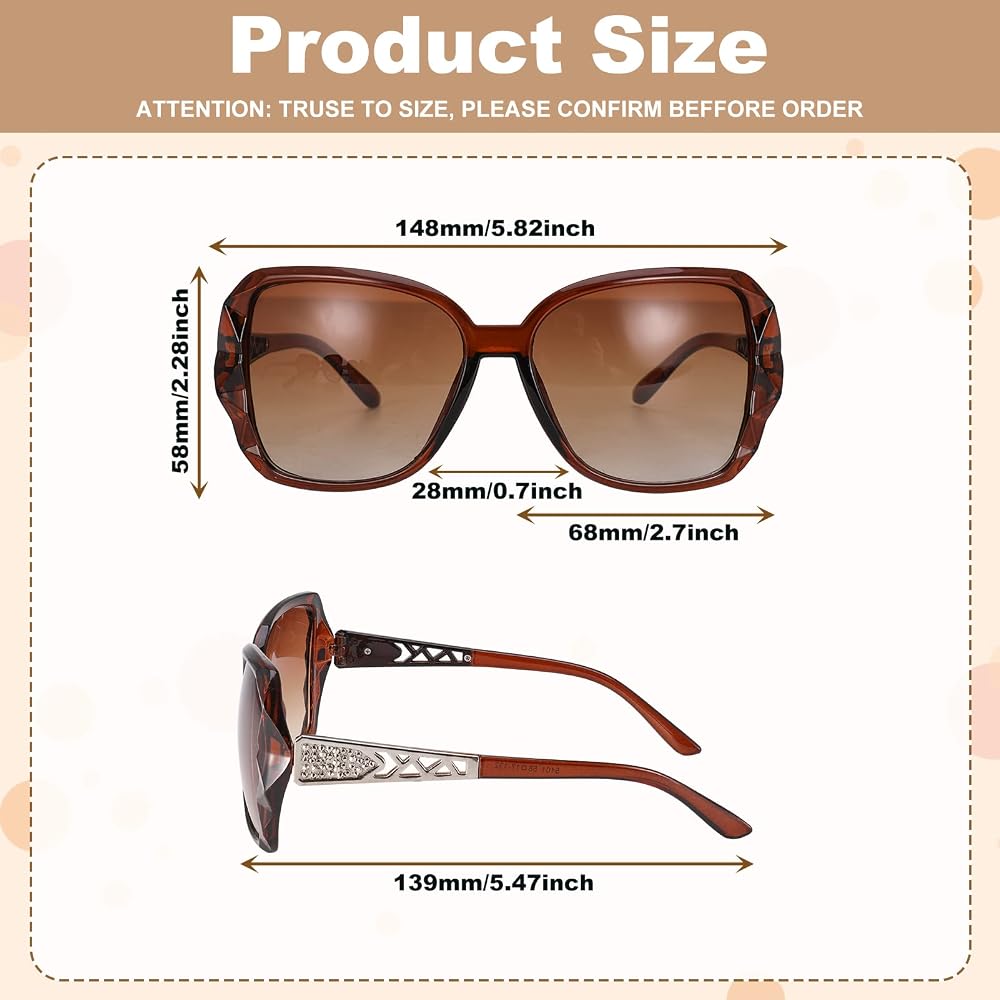 DragonflyDreams 4 Pcs Women Large Sunglasses, UV 400 Glasses Oversized Classic Trend Ladies Sunglasses Sparkling Large Frame