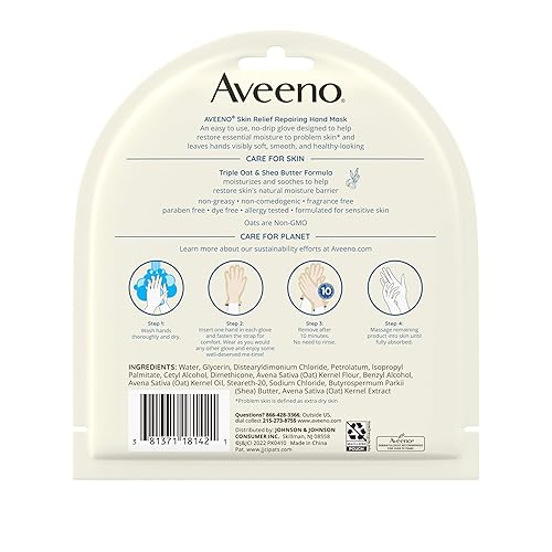 Miniatura 3 de Aveeno Mascarilla reparadora para aliviar la piel, guantes hidratantes con avena prebiótica y manteca de karité para piel muy seca, cuidado de manos