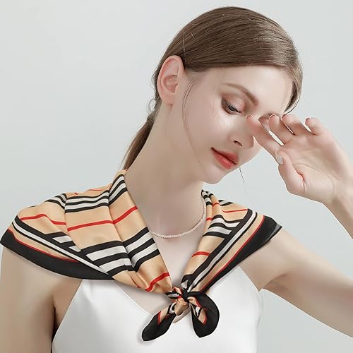 Miniatura 5 de EXTREE Pañuelo de satén sedoso de moda para mujeres y niñas exquisito patrón ligero seda elegante bufandas 27.5 x 27.5 pulgadas