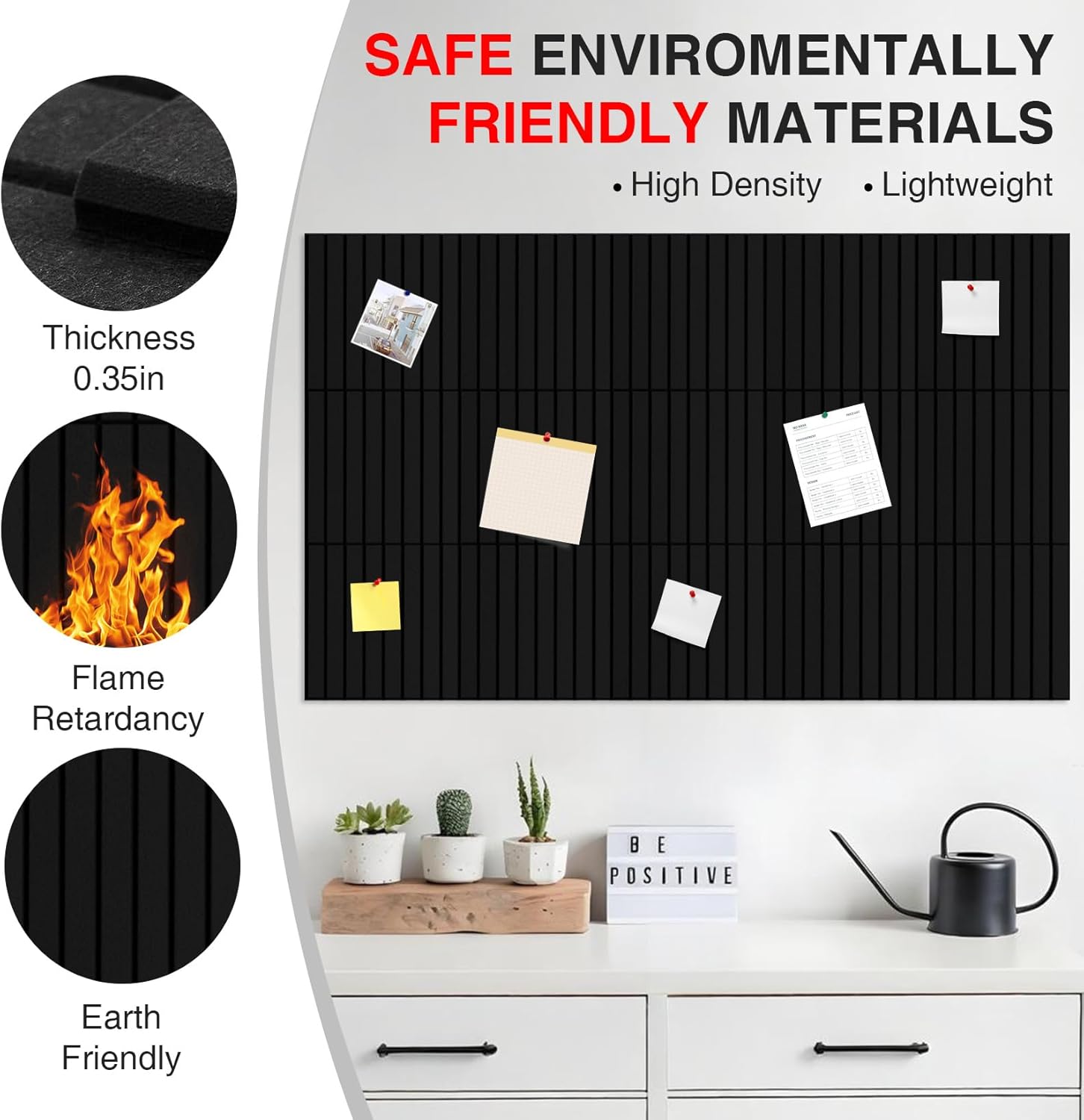 59" x 36" Large Bulletin Board for Walls, 15-Pack Felt Wall Tiles Cork Board Alternative with 30 Pushpins, Decorative Wall Photo Pinboard for Office, Home, School, Black