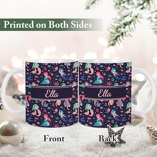 Miniatura 2 de Taza de cerámica personalizada de sirenas para niños, niñas, niños y adultos, con nombre personalizado, tazas de café de chocolate caliente, taza de