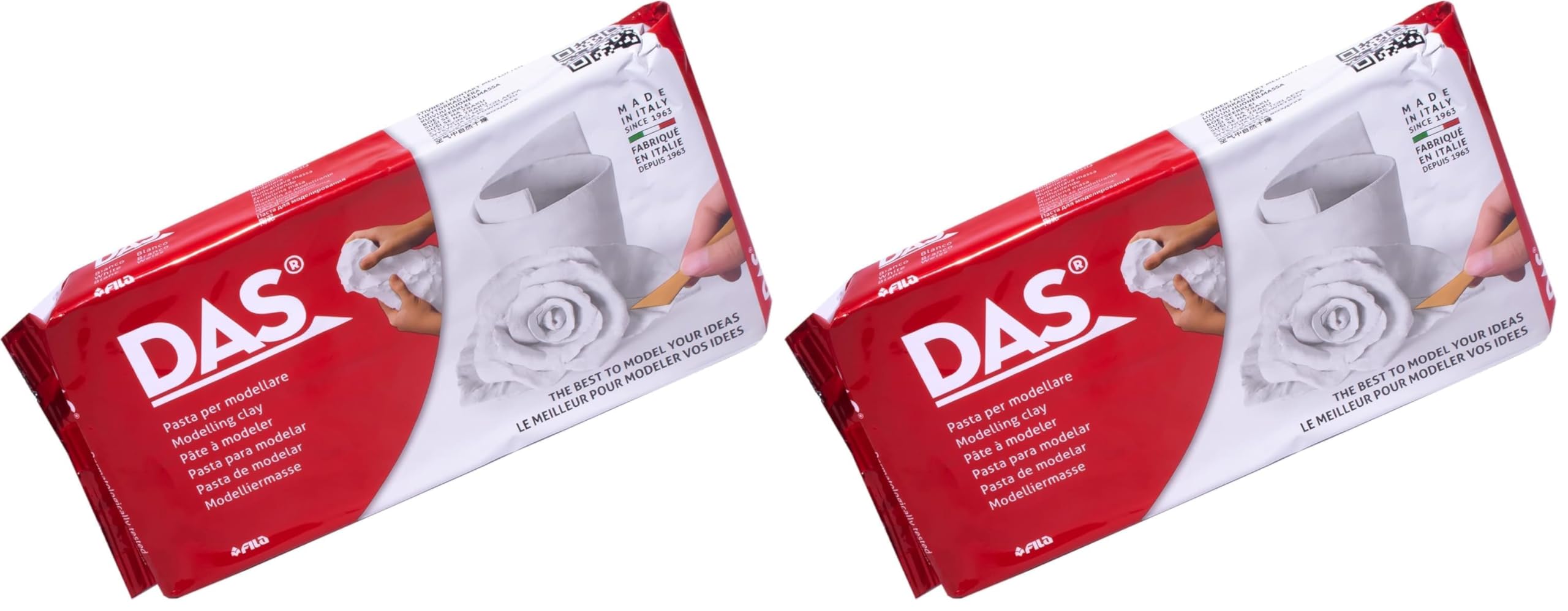 DAS White 1 kg Air Hardening Modelling Clay, Non Bake, Ready to Use, Suitable for All Ages, Ideal for Professionals & Hobbyists (Pack of 2)