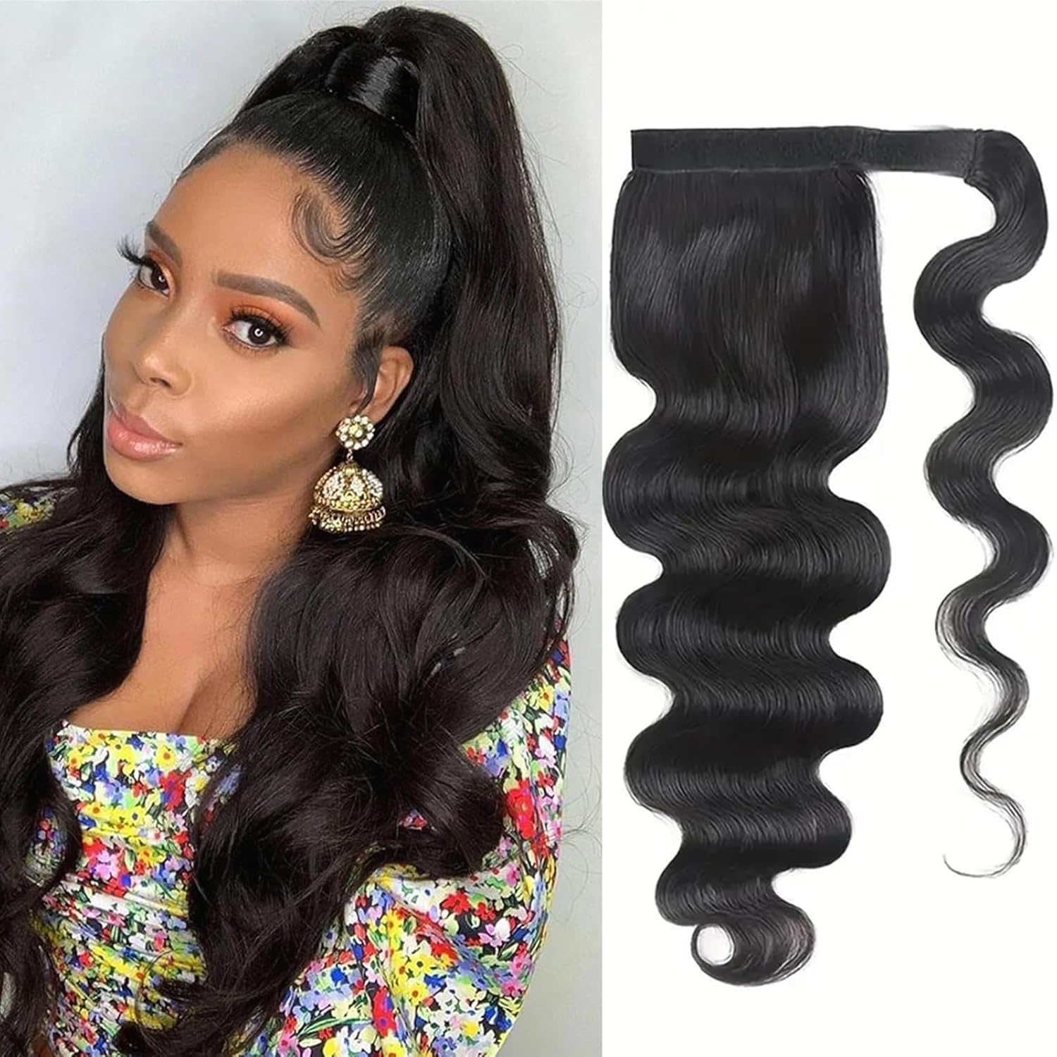 SAKALAKA Ponytail Extension Human Hair Clip in Pony Tail Hair Extensions for Black Women Curly Wave Thick Natural Looking Hair Pieces Body Wave Human Hair Ponytail（20Inch）