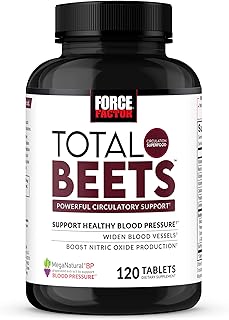 Force Factor Total Beets Blood Pressure Support Supplement with Nitrates & Grapeseed Extract to Boost Nitric Oxide, Circulatory & Cardiovascular Vasodilator Heart Health Vitamins, 120 Count(Pack of 1)