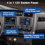Linkstyle 4 in 1 Car Charger Panel, 4.2A Dual USB A Charger Port, Cigarette Lighter Socket with LED Voltmeter & Rocker Switch for 12V/24V Marine Boat RV Truck