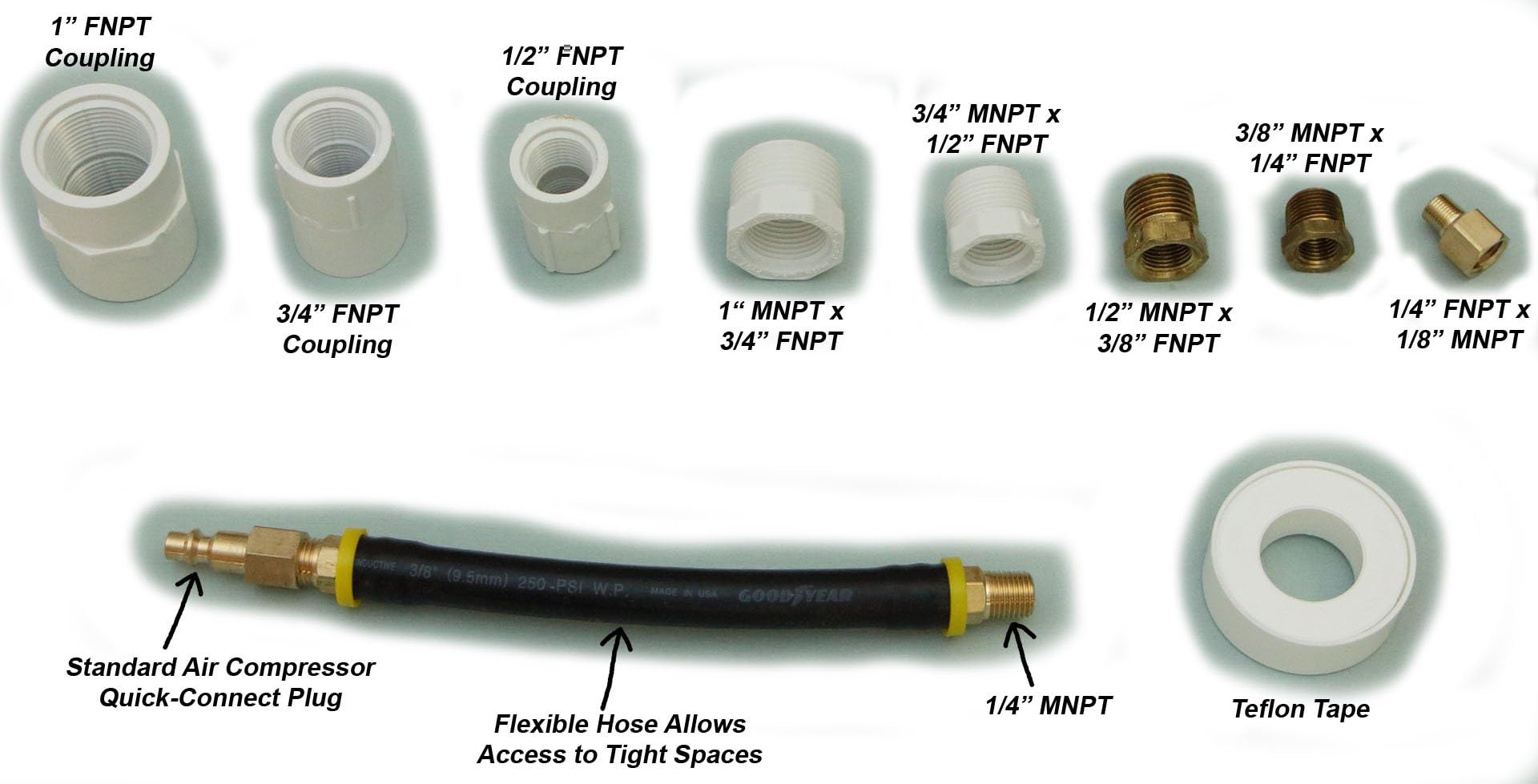 Winterize Sprinkler Systems with Air Compressor to National Pipe Threads (NPT) Set Blow Out Adapter - Contains all common sizes!