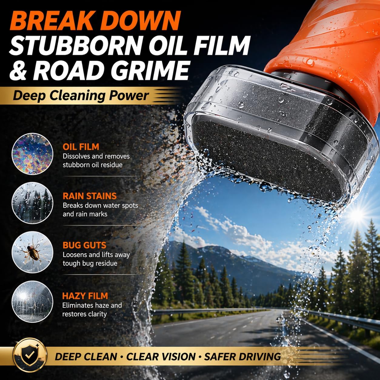 DUOYHIEL Premium Car Windshield Oil Film Remover – Roll On Glass Polishing Compound with Cleaning Pad, Removes Haze, Wiper Marks, Road Film, Restore Crystal Clear Visibility for Safer Driving(100ml)