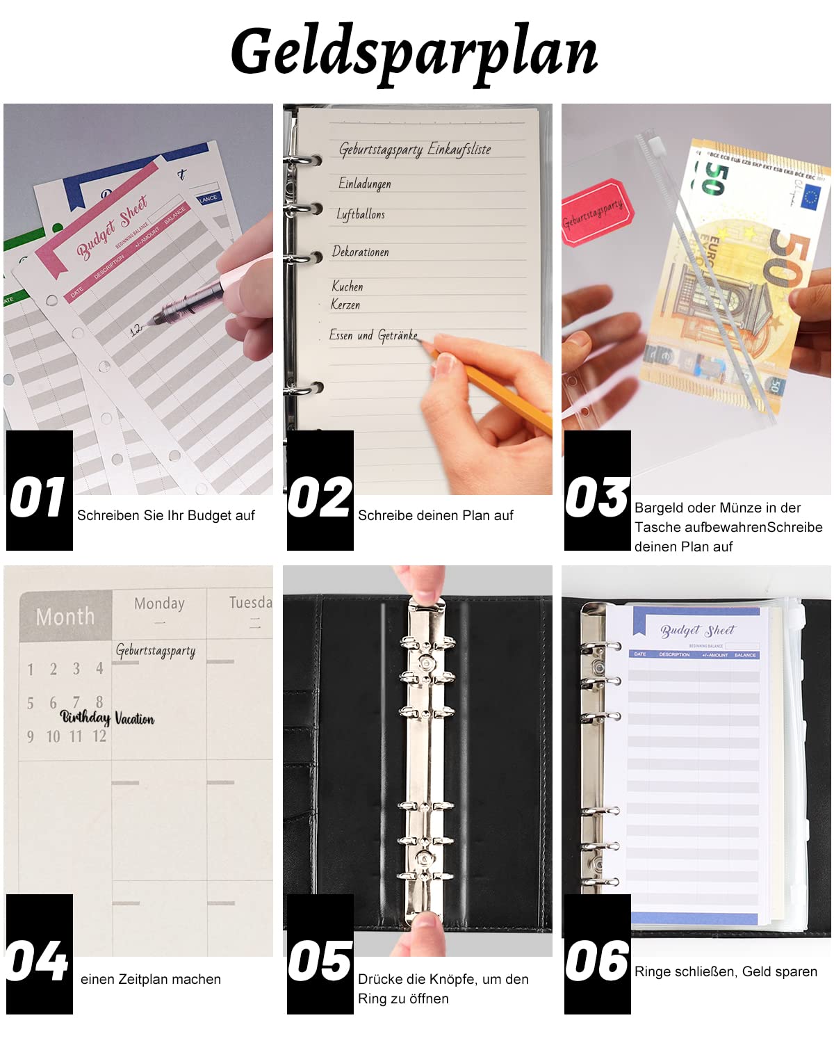 A6 Budget Planner Notizbuch - Leder Ringbuch Mit Zubehör