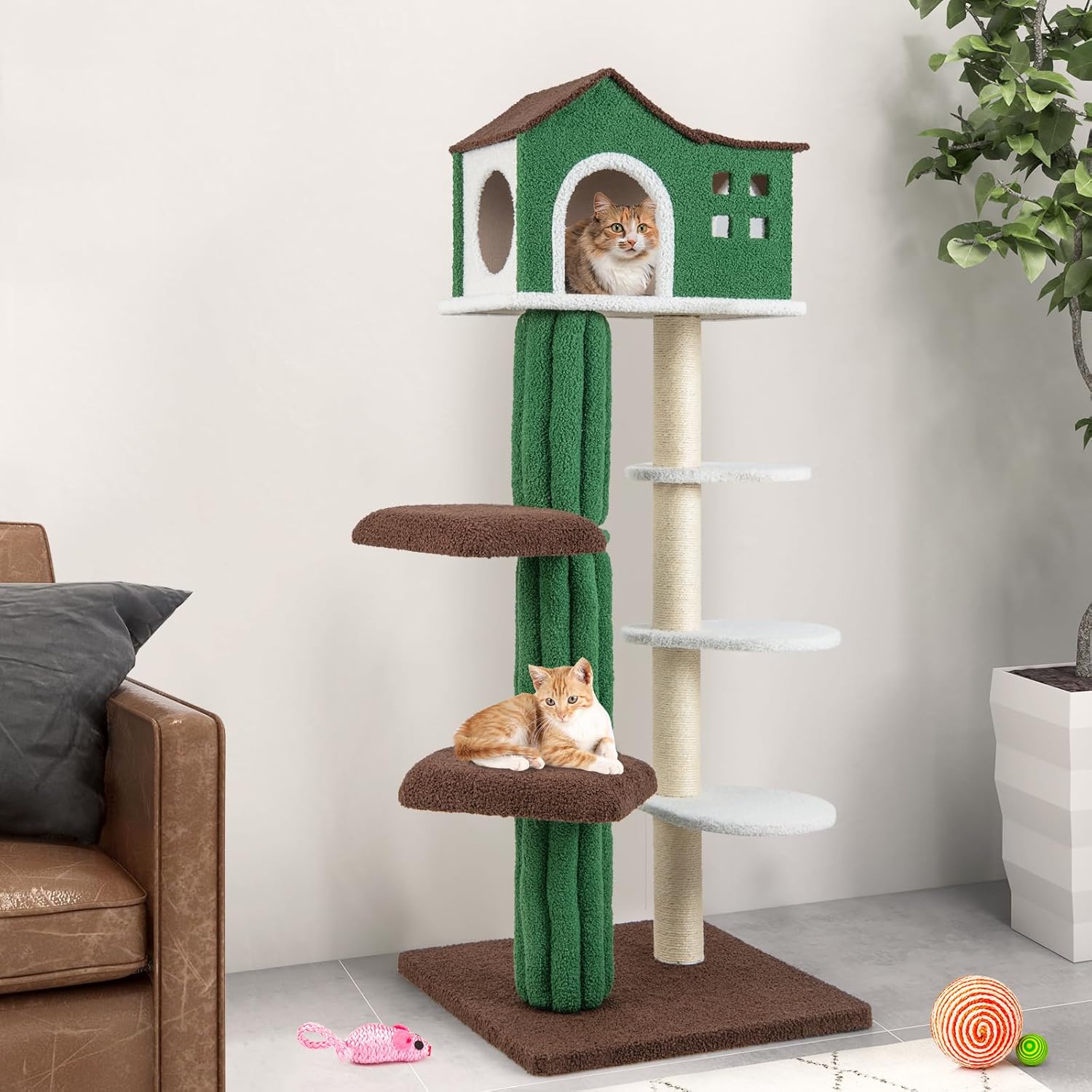 Tangkula Tall Cat Tree for Indoor Cat, 7-Tier 61” Modern Cat Tower with Sisal Scratching Posts, Top Condo, Soft Mohair Plush Fabric, Cute Cat Tree for Large Cats 20 lbs Heavy Duty
