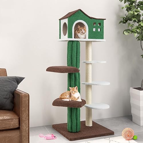 Miniatura 2 de Tangkula Árbol alto para gatos de interior, torre moderna de 7 niveles y 61 pulgadas con postes rascadores de sisal, condominio superior, tela de