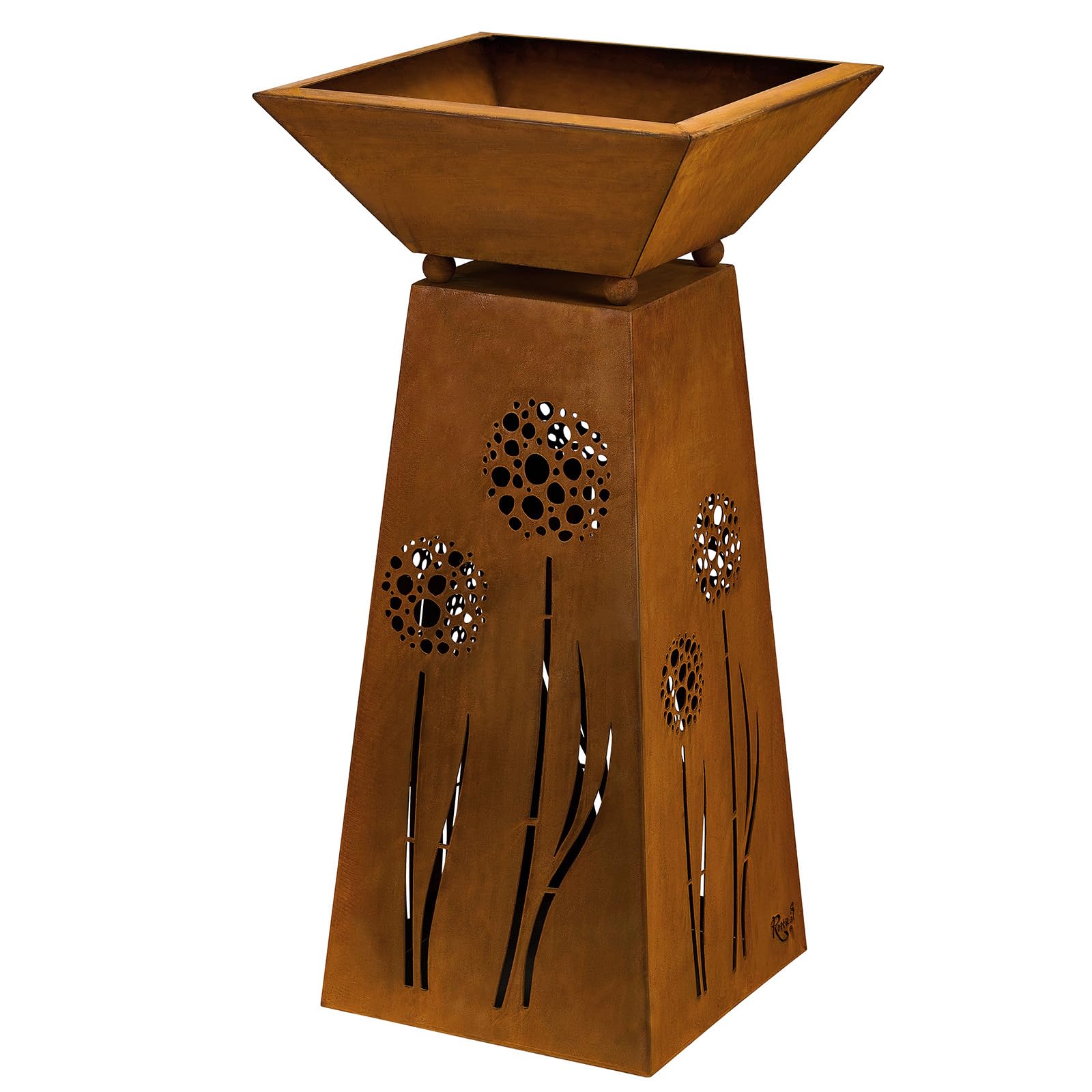 Rostikal Blumensäule Outdoor Metall - 72 cm - Pflanzsäule mit Schale Abnehmbar - Handgefertigte Edel-Rost Gartendeko - Wetterfeste Deko für Frühling, Garten, Wohnzimmer, Balkon | Outdoor Pflanzständer und Blumenständer aus Metall - Rostsäule, Dekosäule fü