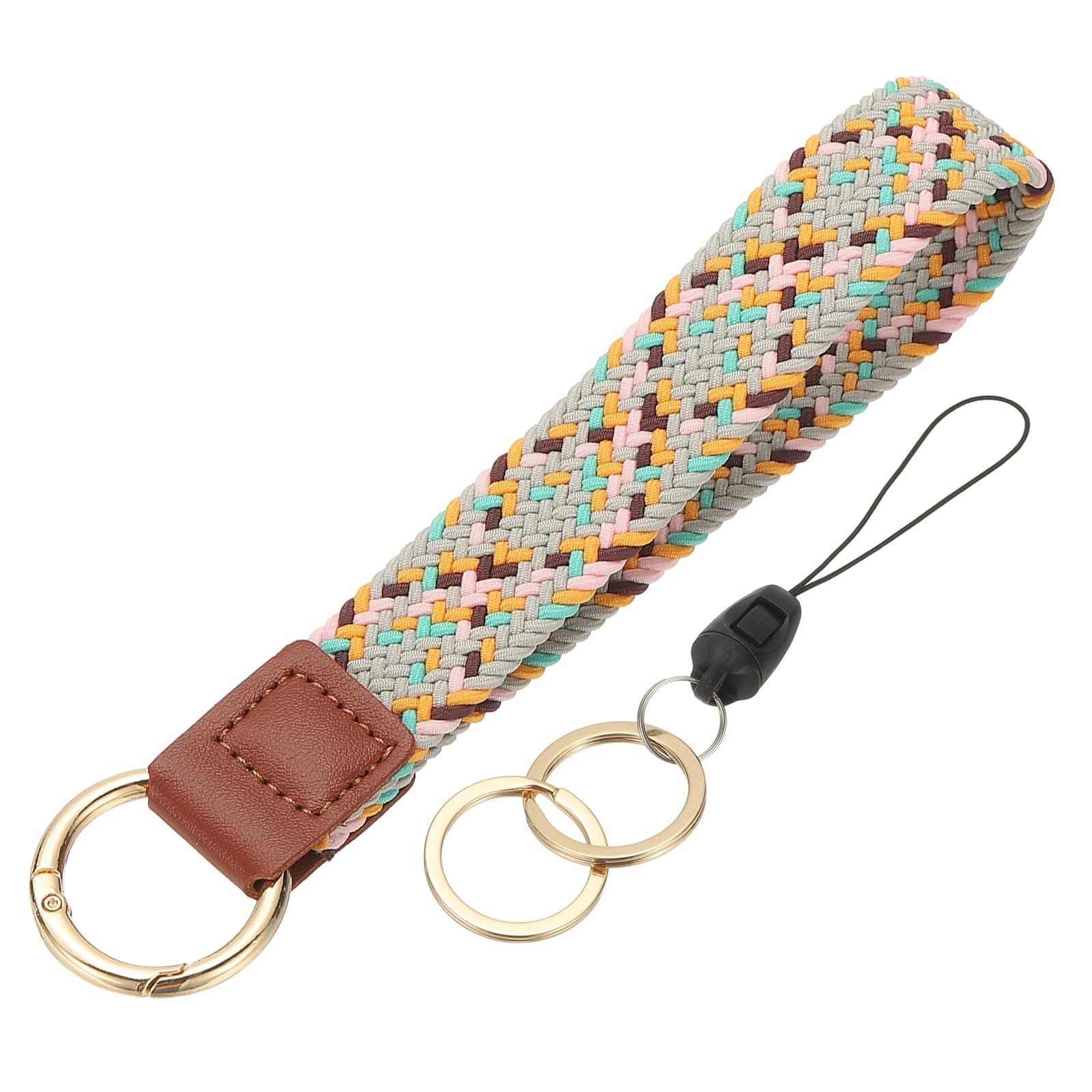 PATIKIL Keychain Wristlet, Cute Keychain Stretchy Woven Wrist Lanyard Strap Key Ring Car Keys Chain Accessories Hooks for Women Men Wallet ID Badges Card, Gray/Orange