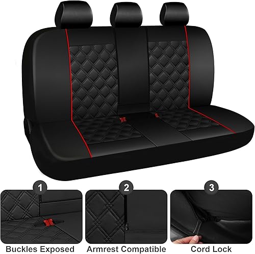 Miniatura 7 de CAROMOP Juego completo de fundas de asiento de automóvil de piel sintética de lujo, protectores de asiento impermeables con fundas de asiento