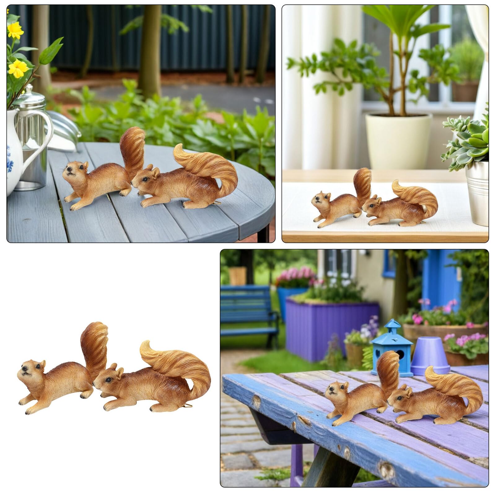 Toyvian 4 Sztuki Częściowy Realistycznych Wiewiórek z Żywicy Odporne Warunki Atmosferyczne Mini Figurki Do Dekoracji Ogrodu Tarasu i Przestrzeni Zewnętrznych Naturalne Rzeźby Zwierząt