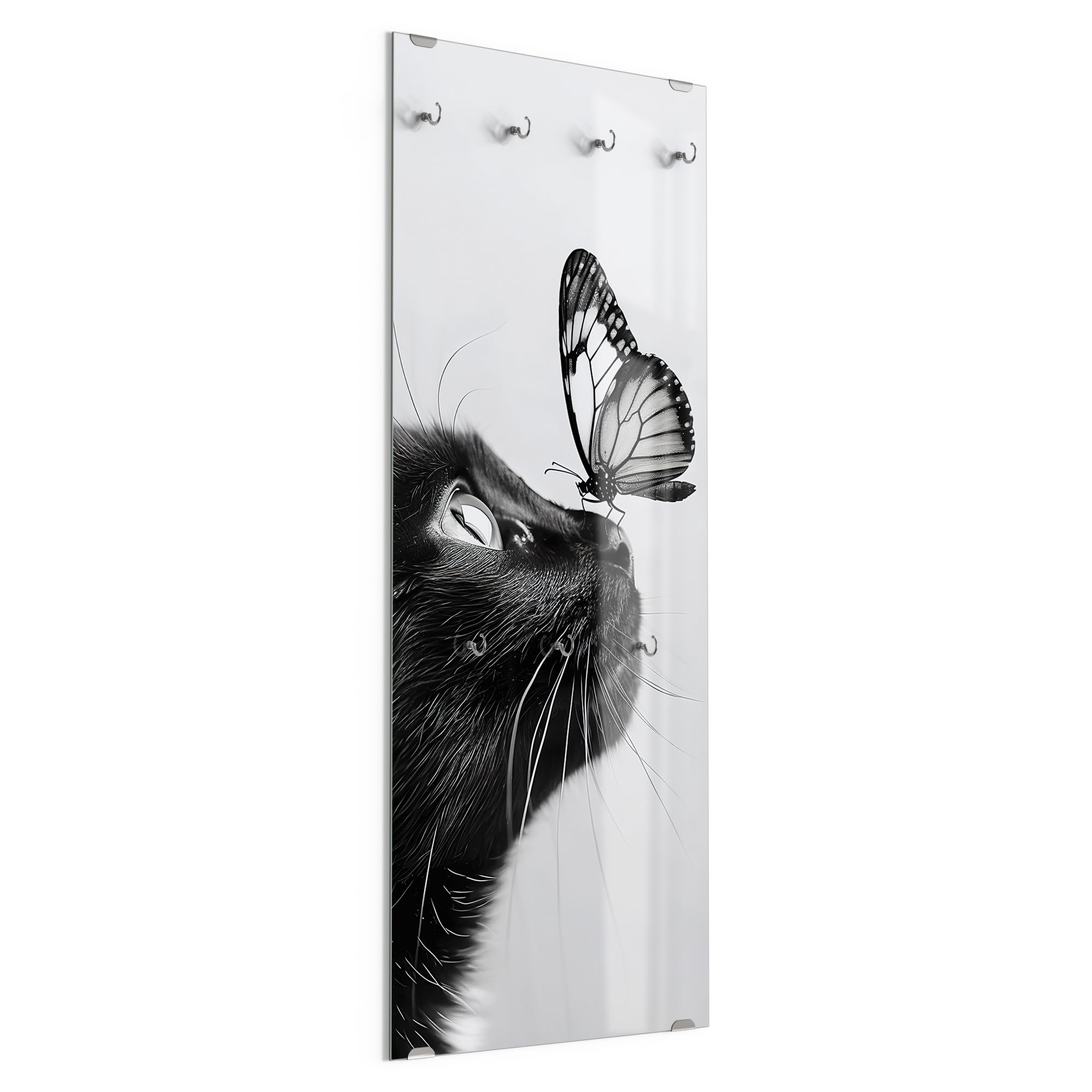 DEQORI Wieszak na ubrania ze szkła z nadrukiem motywu, wzór pionowy, 50 x 125 cm, motyw spotkania na nosie, szkło bezpieczne ESG z 7 haczykami, możliwość zapisywania i łatwe w montażu – łatwe w