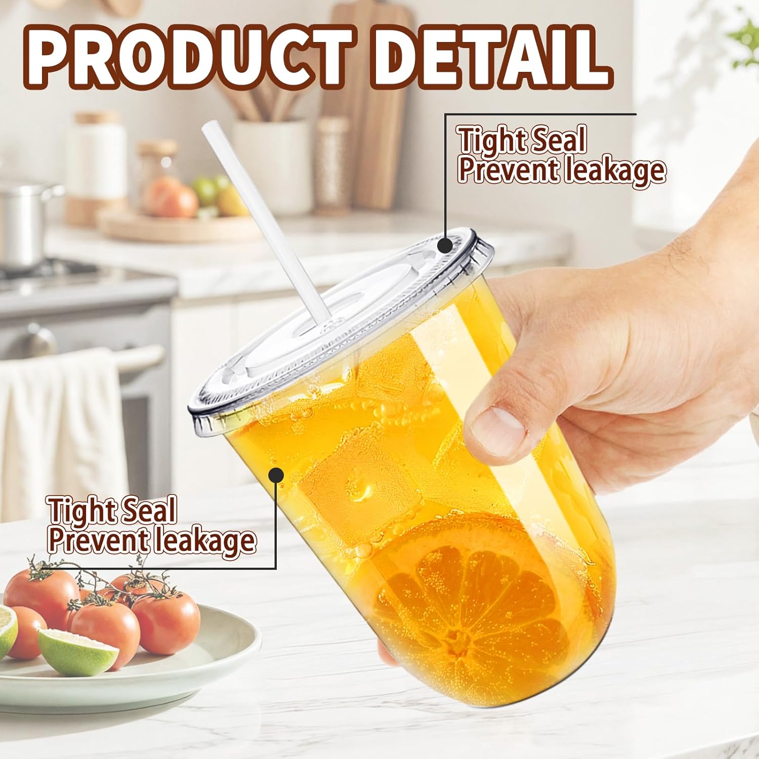 100 Pack Clear Plastic Cups with Lids and Straws,16 oz Disposable Iced Coffee Cups,PET Crystal Cups,Round Bottom To Go Cup for Iced Coffee Juice Smoothie Cold Beverage - Image 3