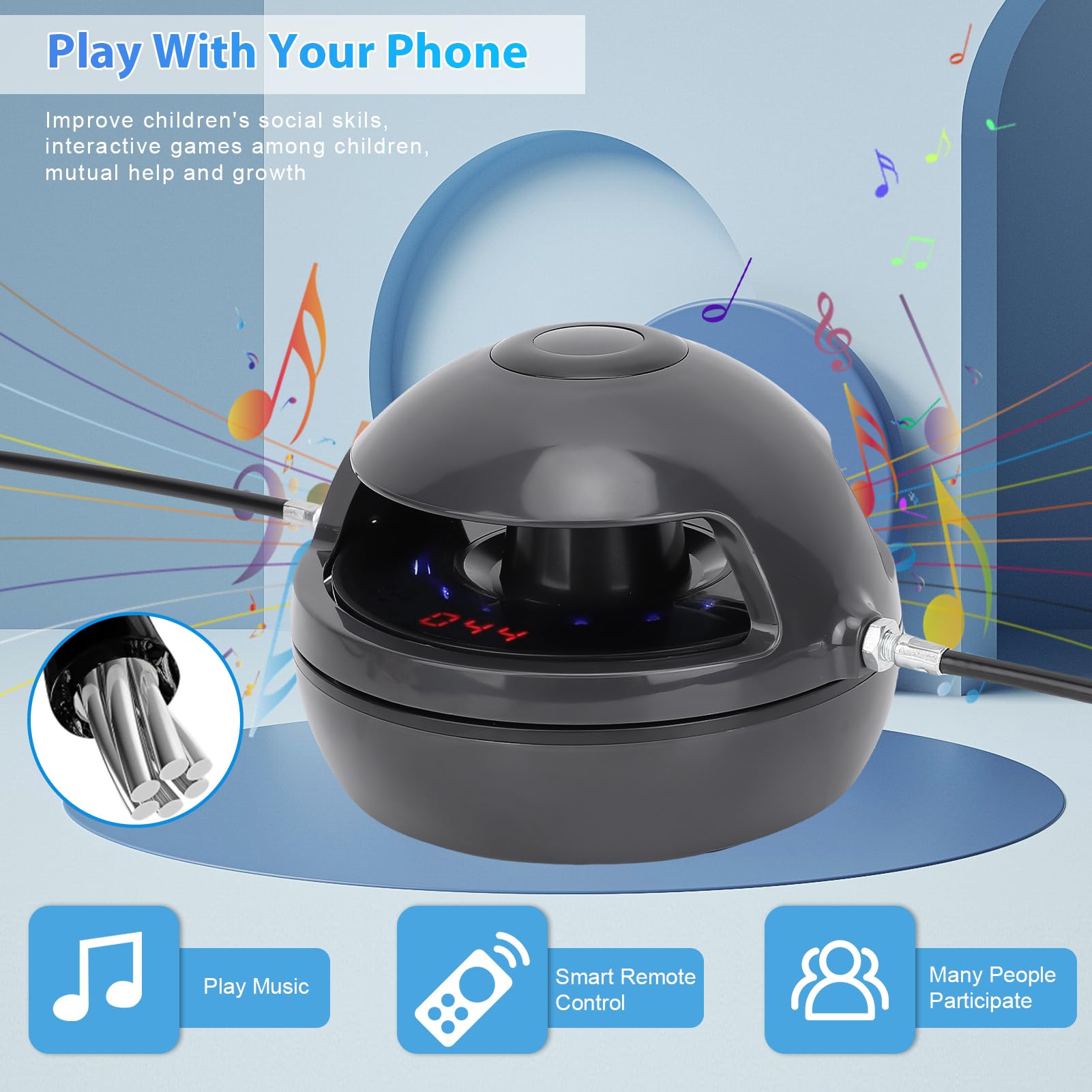 Corde à sauter intelligente - Corde à sauter électronique automatique - Machine à sauter électrique Bluetooth - Corde à sauter multijoueur réglable avec compteur LED - Noir