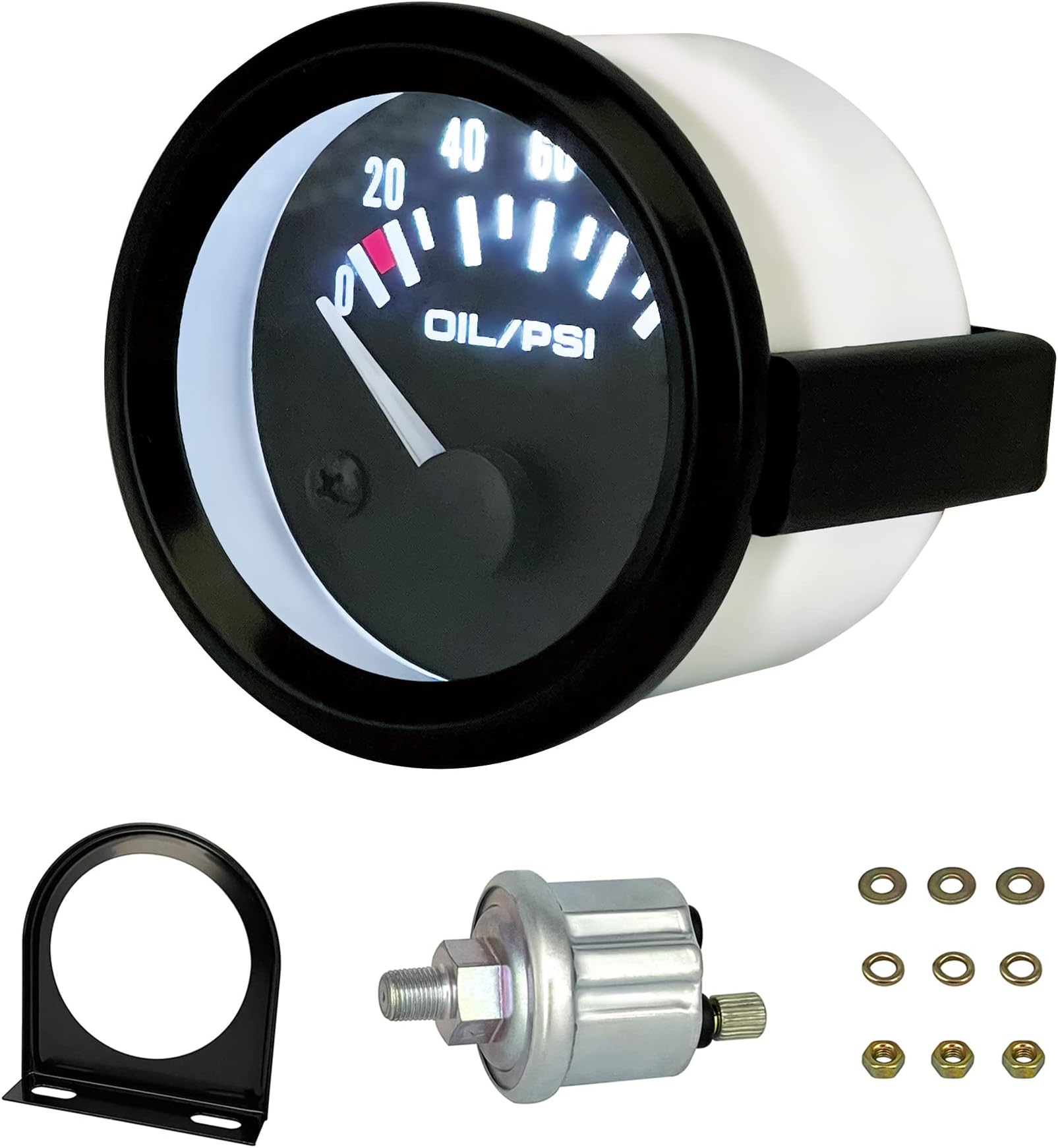 Equus 5244 2" Mechanical Oil Pressure Gauge, White Automotive